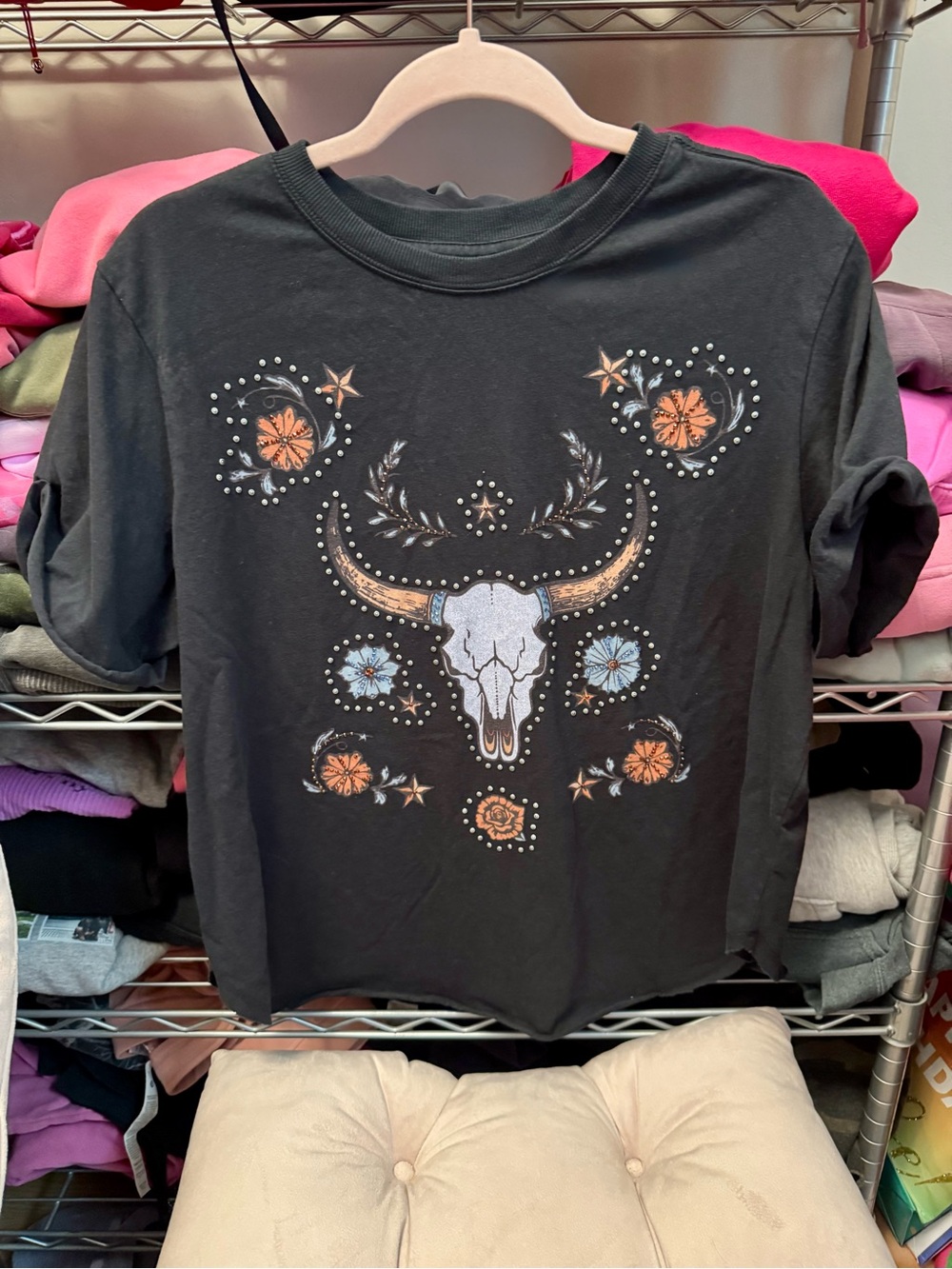 Black Western Skull Graphic T Large